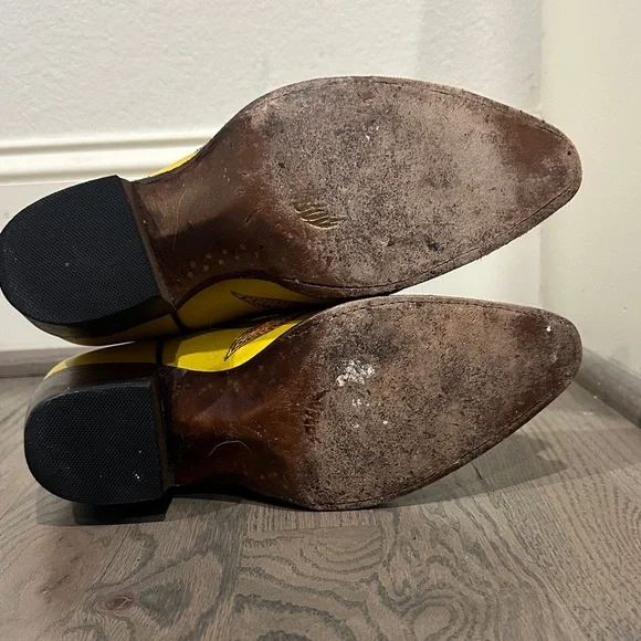 Planet Cowboy Psychedelic Yellow Western Cowboy Boots with Multicolor Stitching - Picture 9 of 11